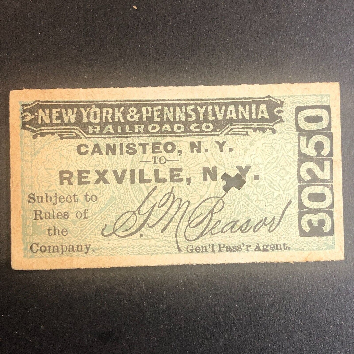 New York & Pennsylvania Railroad July 21 1917 Rexville, NY Ticket #30250