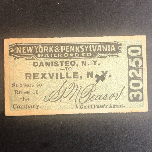 New York & Pennsylvania Railroad July 21 1917 Rexville, NY Ticket #30250
