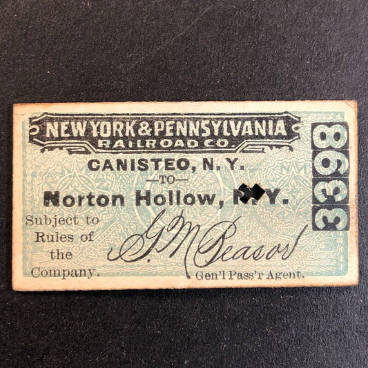 New York & Pennsylvania Railroad July 21 1917 Norton Hollow Ticket #3398 Scarce