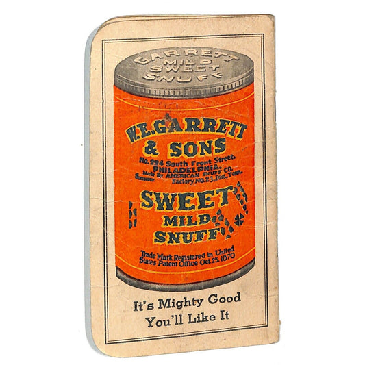 W.E. Garrett & Sons - Scotch Snuff - Sweet Mild Snuff Notepad 20pp 1944 Calendar