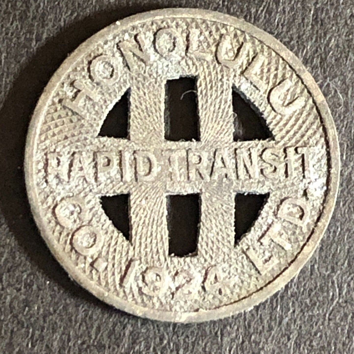 Honolulu Rapid Transit Co. Ltd. 1924 Zinc G/F One Full Fare Token 16mm