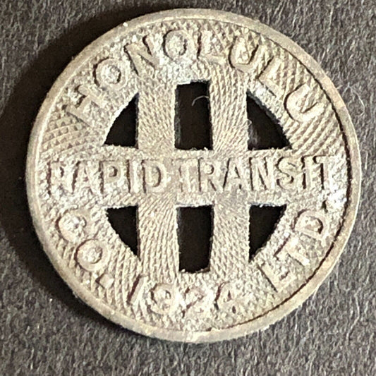 Honolulu Rapid Transit Co. Ltd. 1924 Zinc G/F One Full Fare Token 16mm