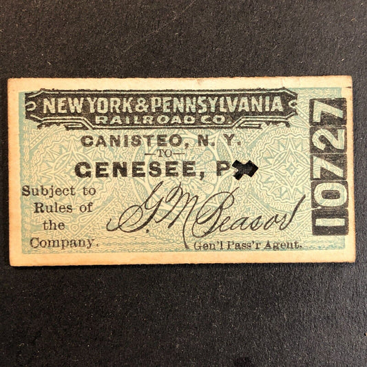 New York & Pennsylvania Railroad July 5 1917 Genesee, PA Ticket #10727