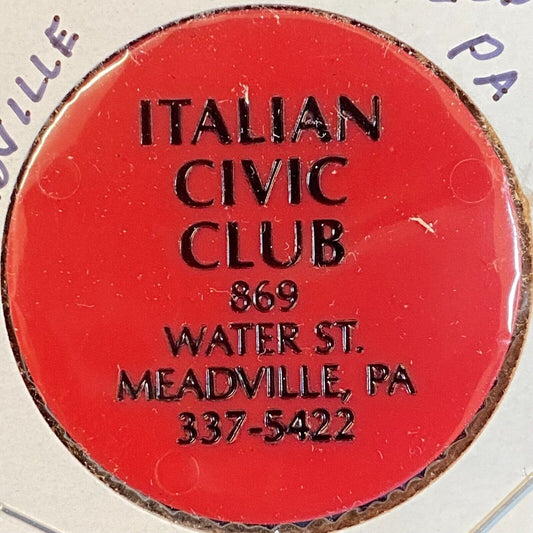 Meadville, PA Italian Civic Club c1980's-90's Plastic Token G/F One Happy Hour