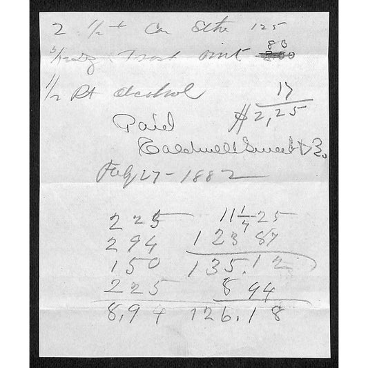 1882 Jabez Knowlton* Newburgh, ME General Store Receipt incl 1/2 Pint Alcohol