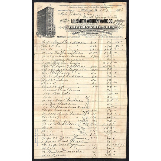 L.H. Smith Wooden Ware Co Brooms 1903 Billhead Samuel Wang* N. Georgetown, OH