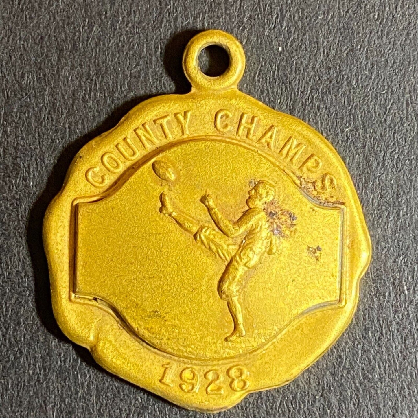 1928 County Champs Football Player Kicking Pendant / Medal 24mm 8g