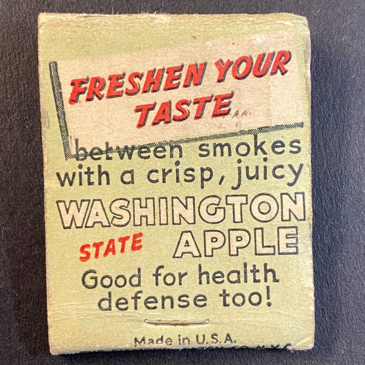 Washington State Apples Half Full (-6) Matchbook Die Cut 1940's Scarce