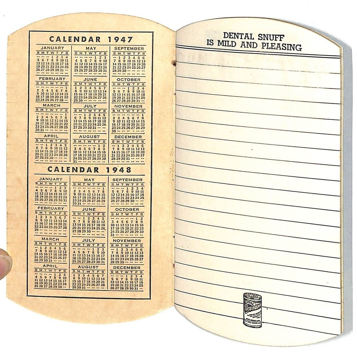 Ivey, Owen & Co. Scotch Snuff / Sweet Snuff Die Cut Notepad 20pp 1947 Calendar