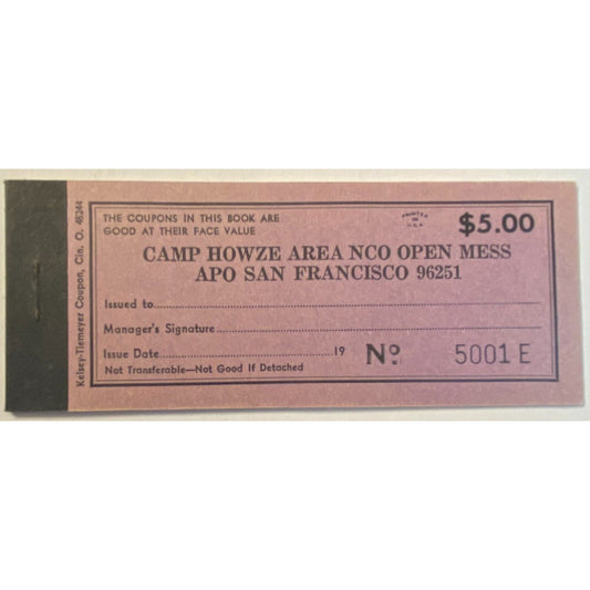 Korea Camp Area Howze NCO Open Mess Partial $5 Coupon Booklet Not Canceled VGC