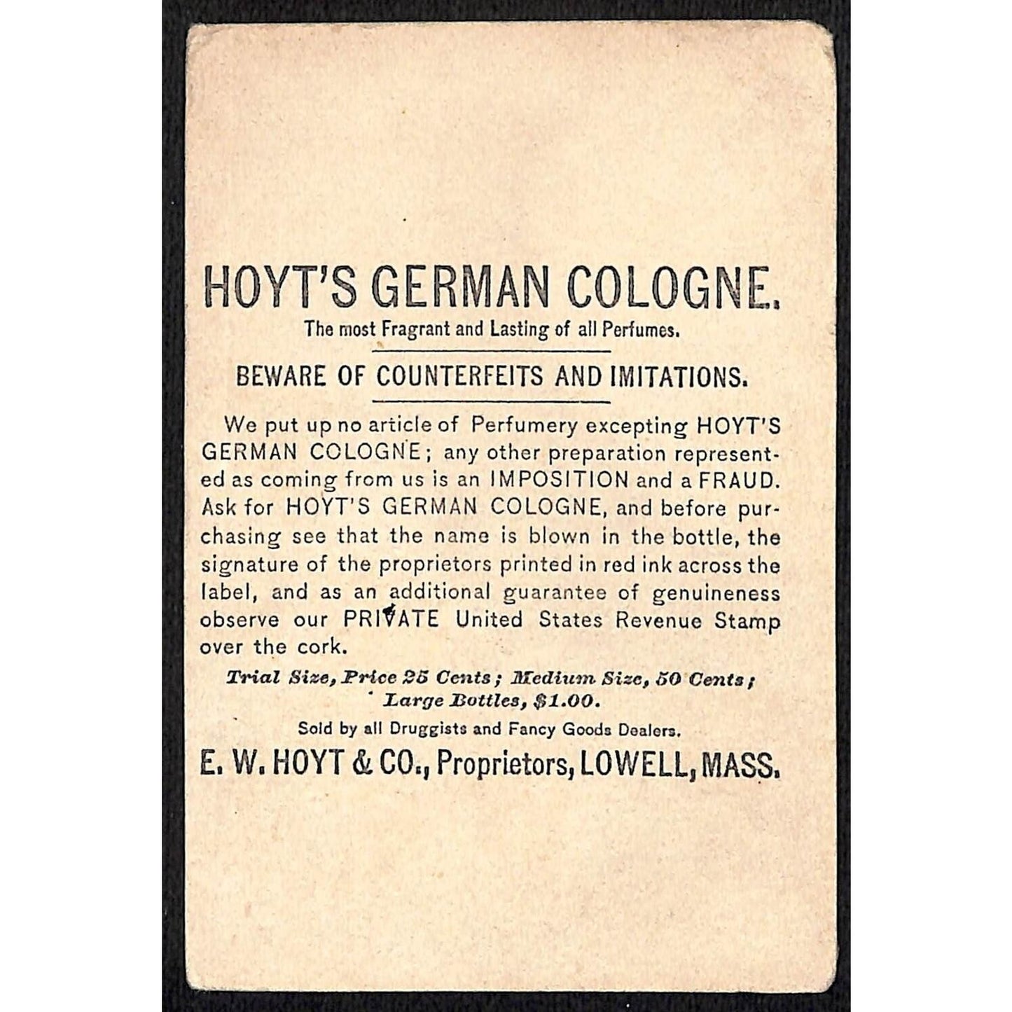 Hoyt's German Cologne Victorian Trade Card - Girls Dance Around Hoyt's Bottle