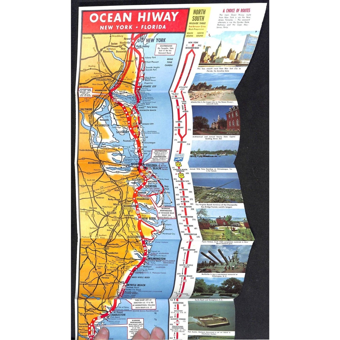 New York Ocean Hiway Florida 1968 Long Fold Out Travel Map / Brochure VGC