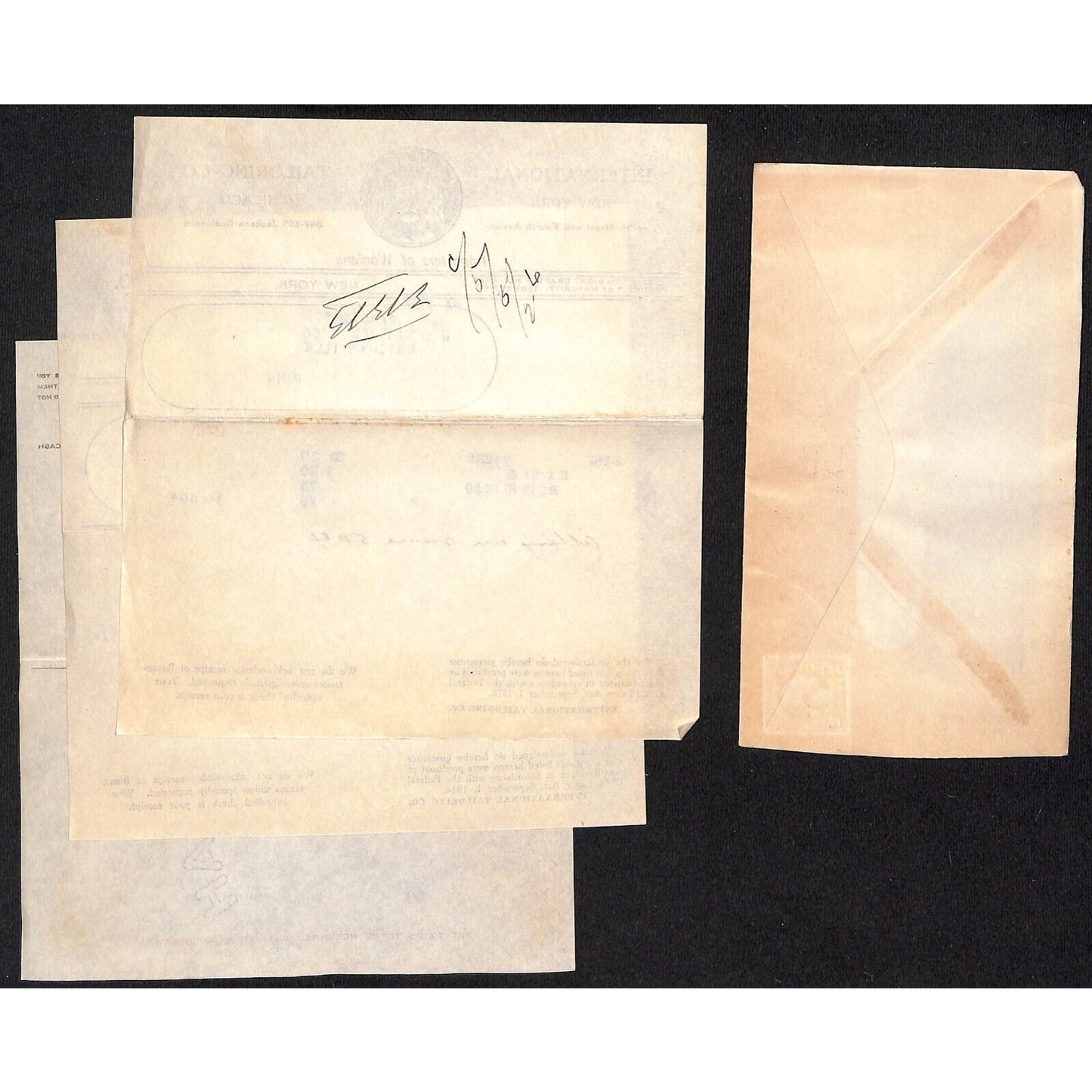 Morse & Rogers / International Tailoring NYC 1926 3 Billheads + Cover