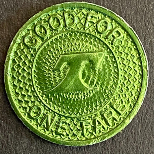 Decatur, IL Green Annodized Alum. G/F One Fare Transit "T" Token 16mm Scarce