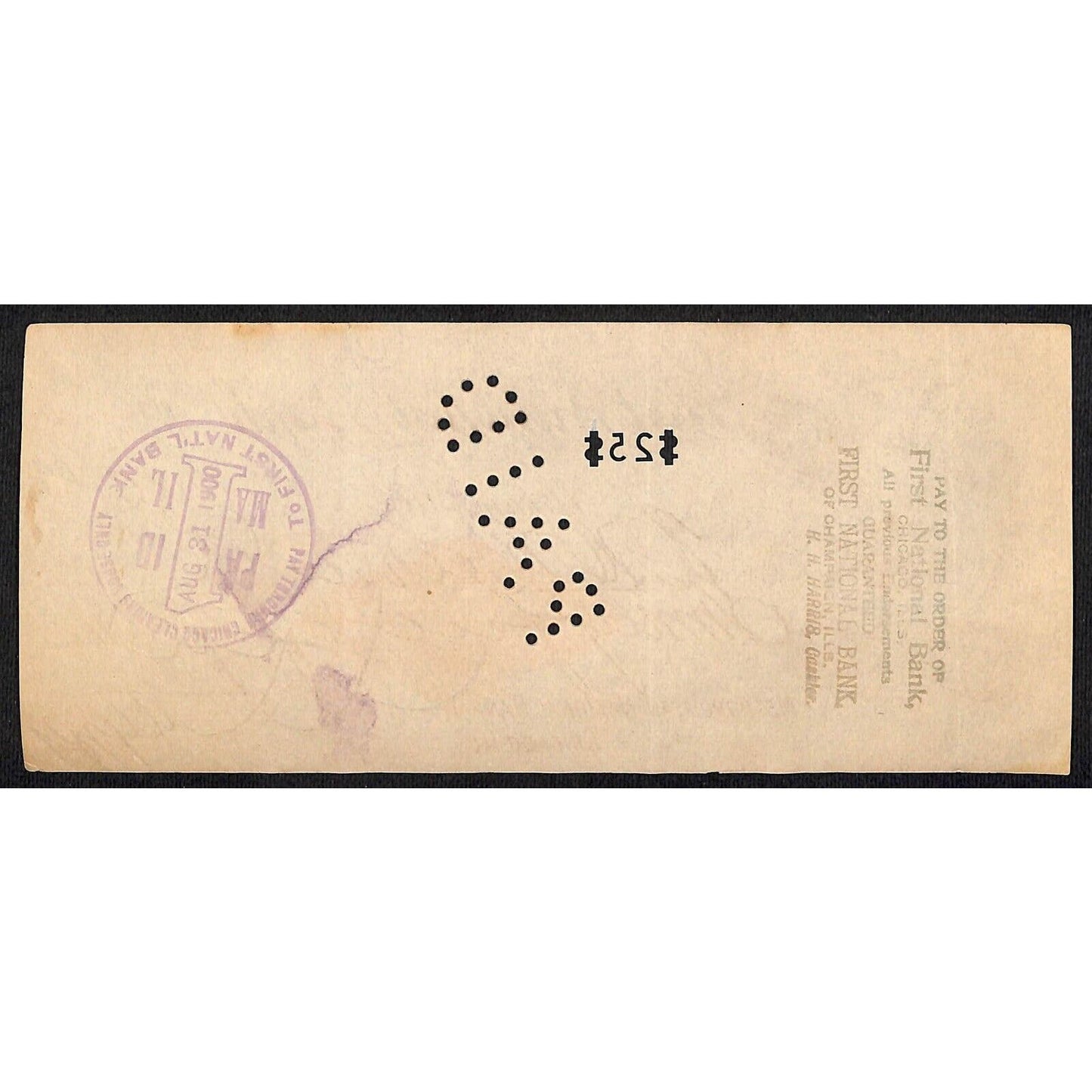 FNB Urbana, IL $25 1900 Bank Check Revenue Stamp w/ University Vignette