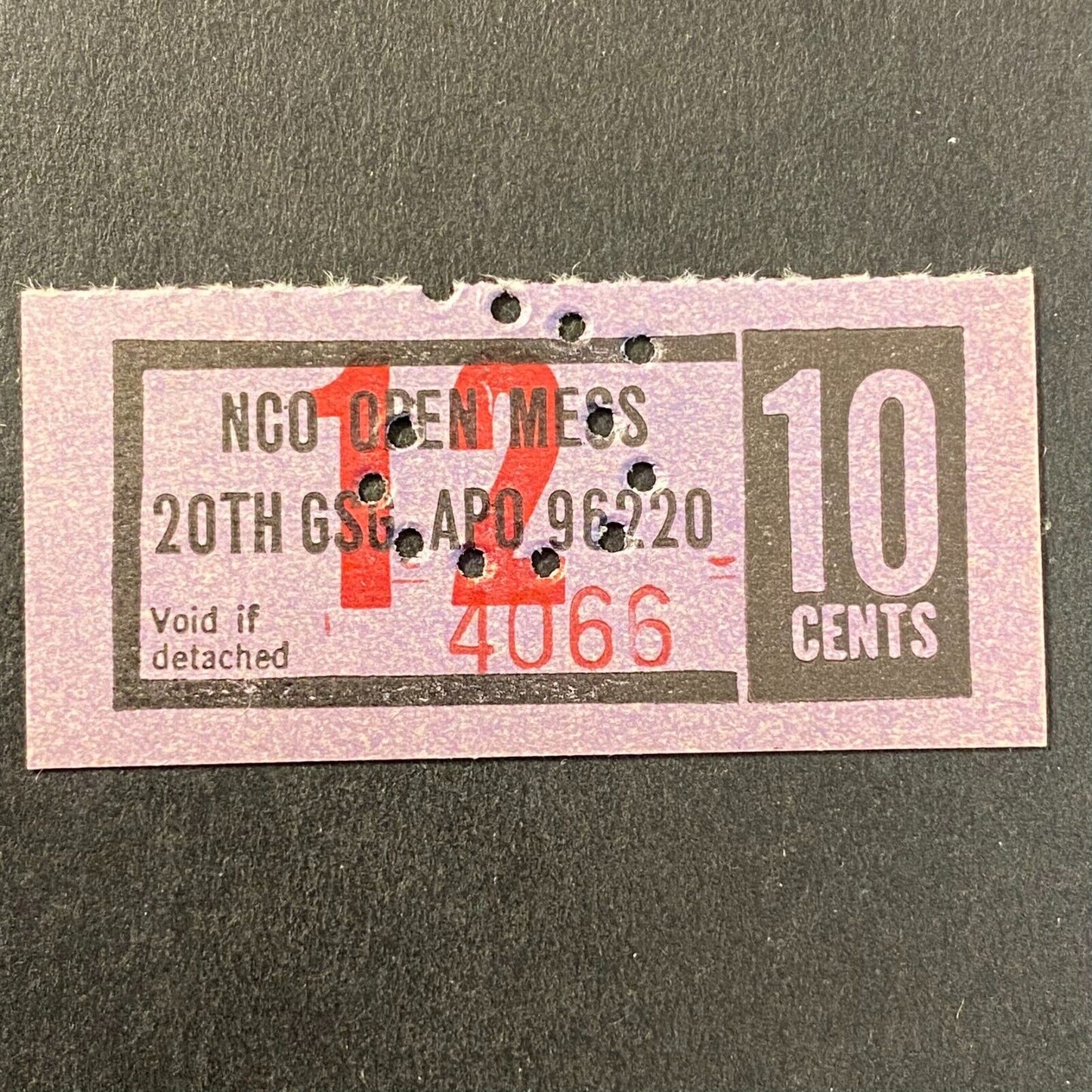 Bupyeong, Korea 20th GCG APO 96220 NCO Open Mess 10c Coupon c1970