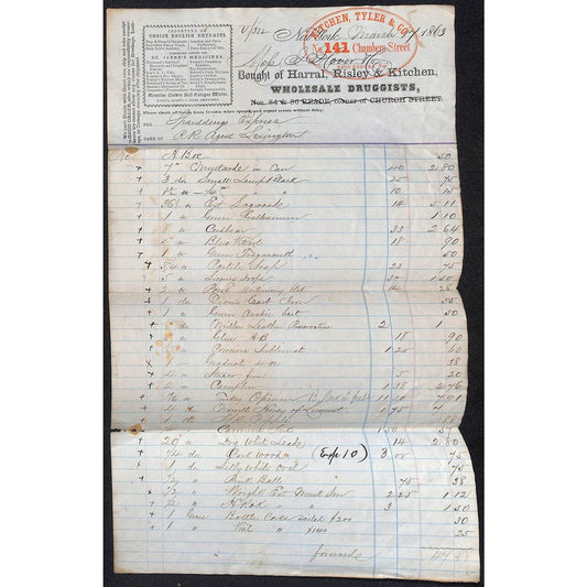 Kitchen, Tyler & Co. / Harral, Risley 1863 J.J. Cover, Johnsville, OH* Billhead