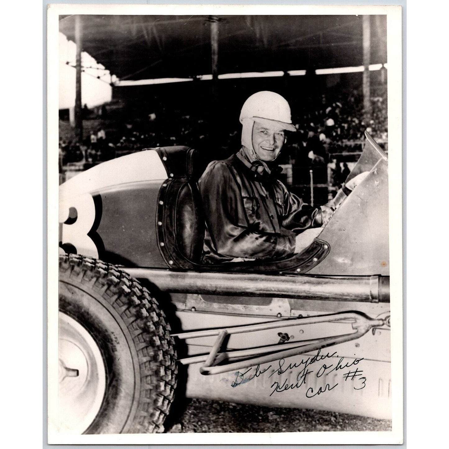 Adelbert "Deb" Snyder Kent Ohio Car #3 Signed c1952 Auto Racing 8"x10" Photo