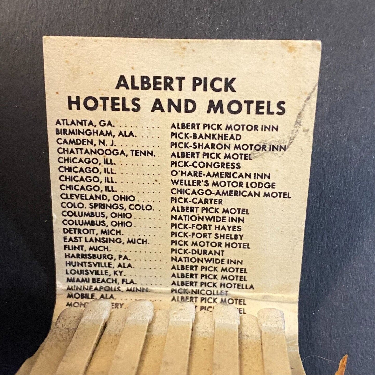 Albert Pick Hotels Motels c1960's-73 Full Matchbook