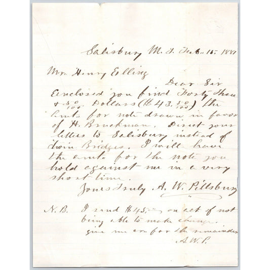 1881 ALS from "A.W. Pittsburgh" Salisbury, MT to Henry Elling* Virginia City, MT