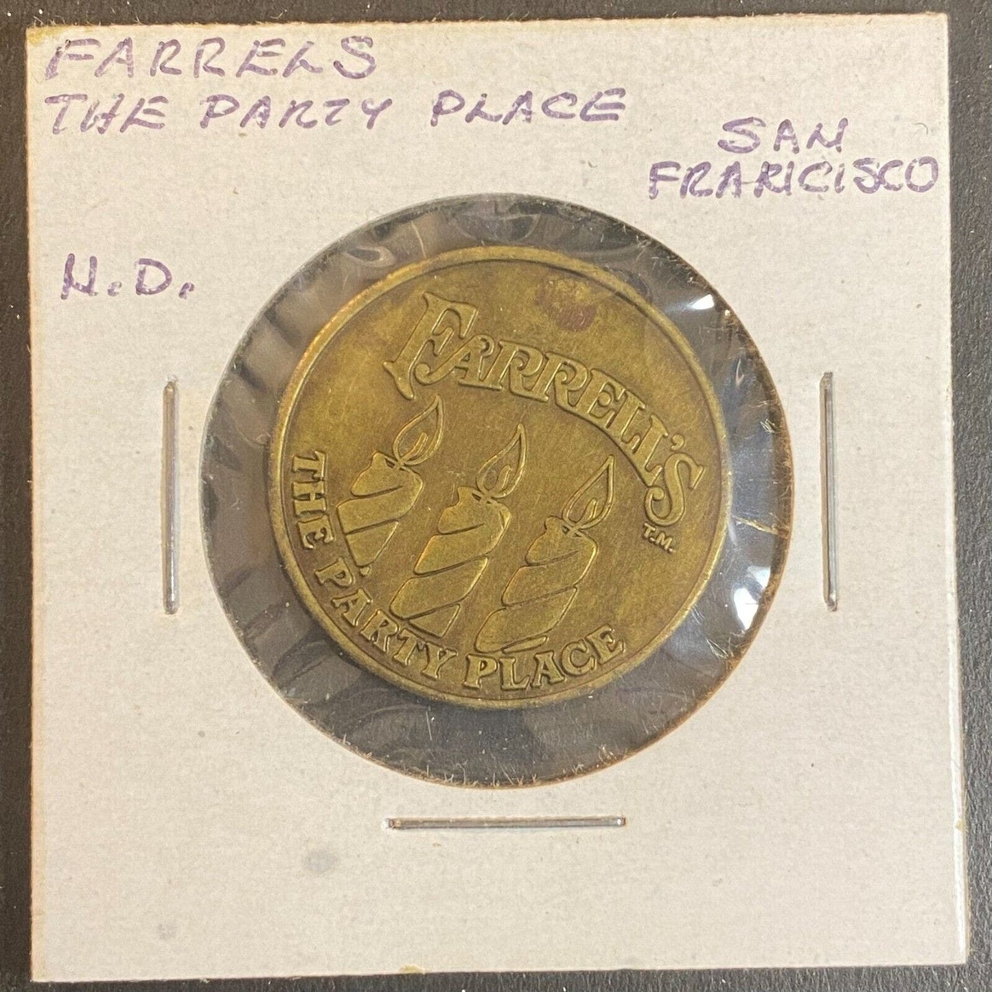Farrell's "The Party Place" SF, CA Video Game Token Brass c1980's 25mm Candles