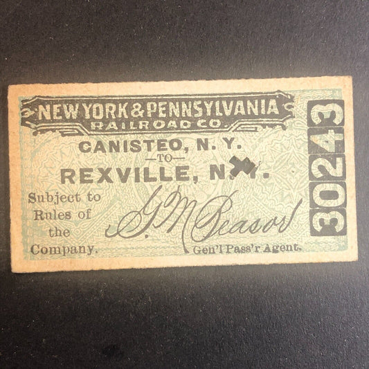 New York & Pennsylvania Railroad July 19 1917 Rexville, NY Ticket #30243