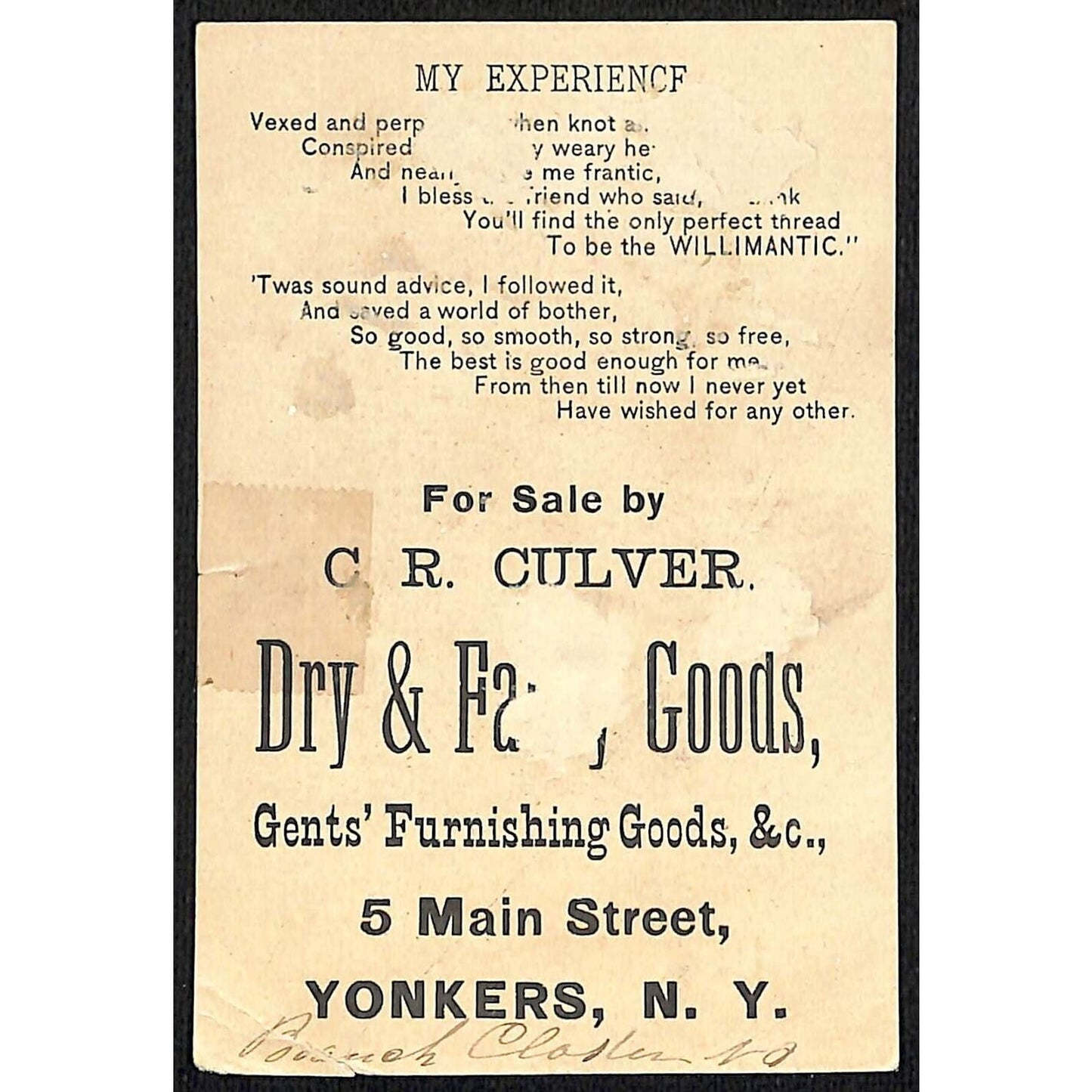 "Ye Knight of Ye Silver Thimble" Willimantic Thread Victorian Trade Card