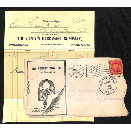 Canton Hardware Co. Samuel Wang Co* North Georgetown 1914 Billhead & 1908 Cover