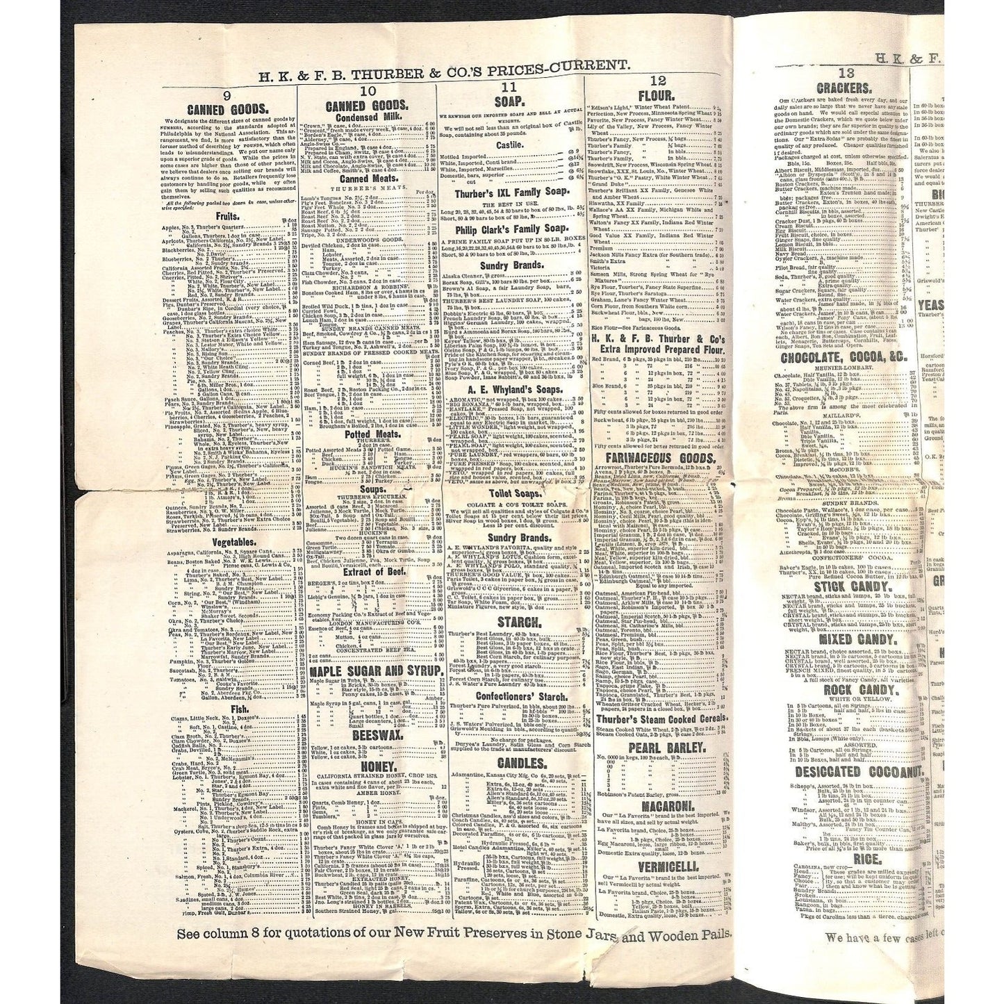 H.K. & F.B. Thurber & Co NYC 1879 Newspaper-Style Whsl. Food Price List Scarce