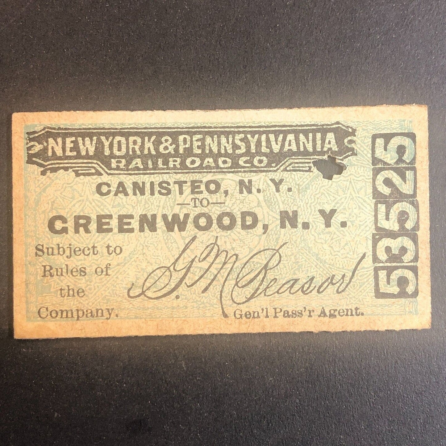 New York & Pennsylvania Railroad July 11 1917 Greenwood, NY Ticket #53525