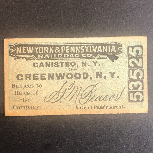 New York & Pennsylvania Railroad July 11 1917 Greenwood, NY Ticket #53525
