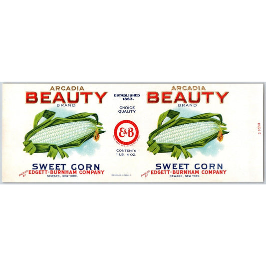Arcadia Brand Sweet Corn Edgett-Burnham Co. Paper Can Label c1930's-40's