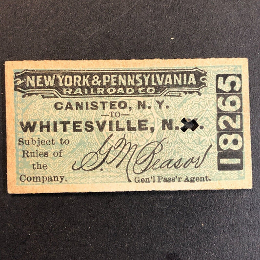 New York & Pennsylvania Railroad July 19 1917 Whitesville, NY Ticket #18265