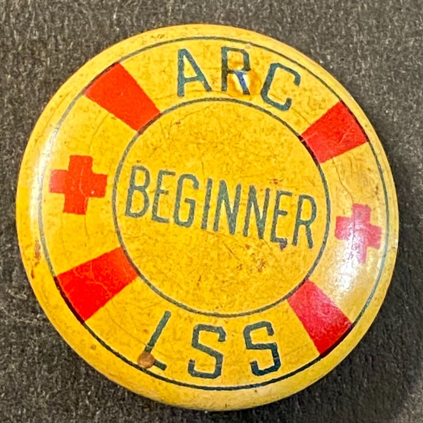 Red Cross ARC LSS Beginner Swimming Life Saving Steel Litho Pinback 3/4"