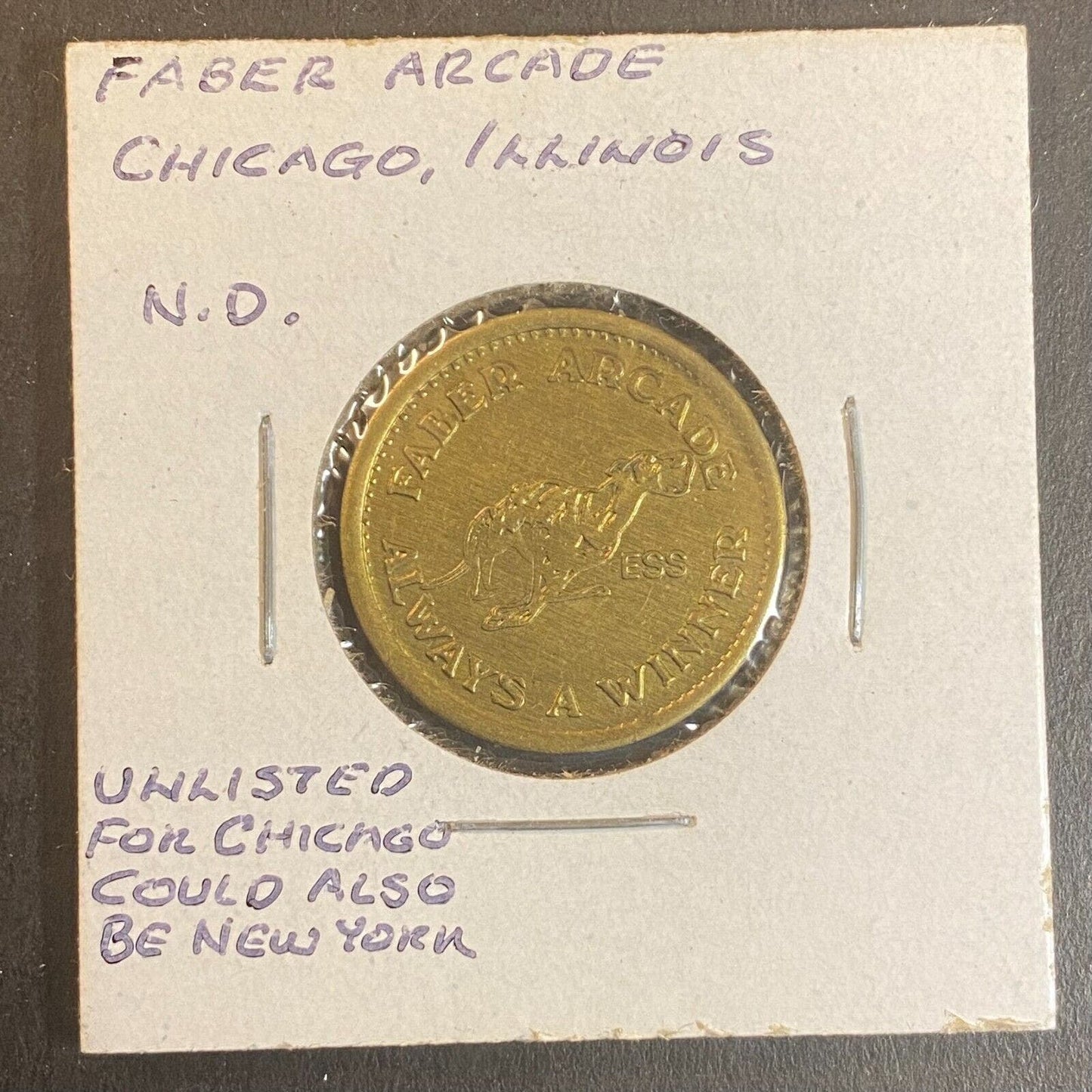 Faber Arcade Union Station Chicago Brass Token 23mm Train / Racing Dog Art VGC