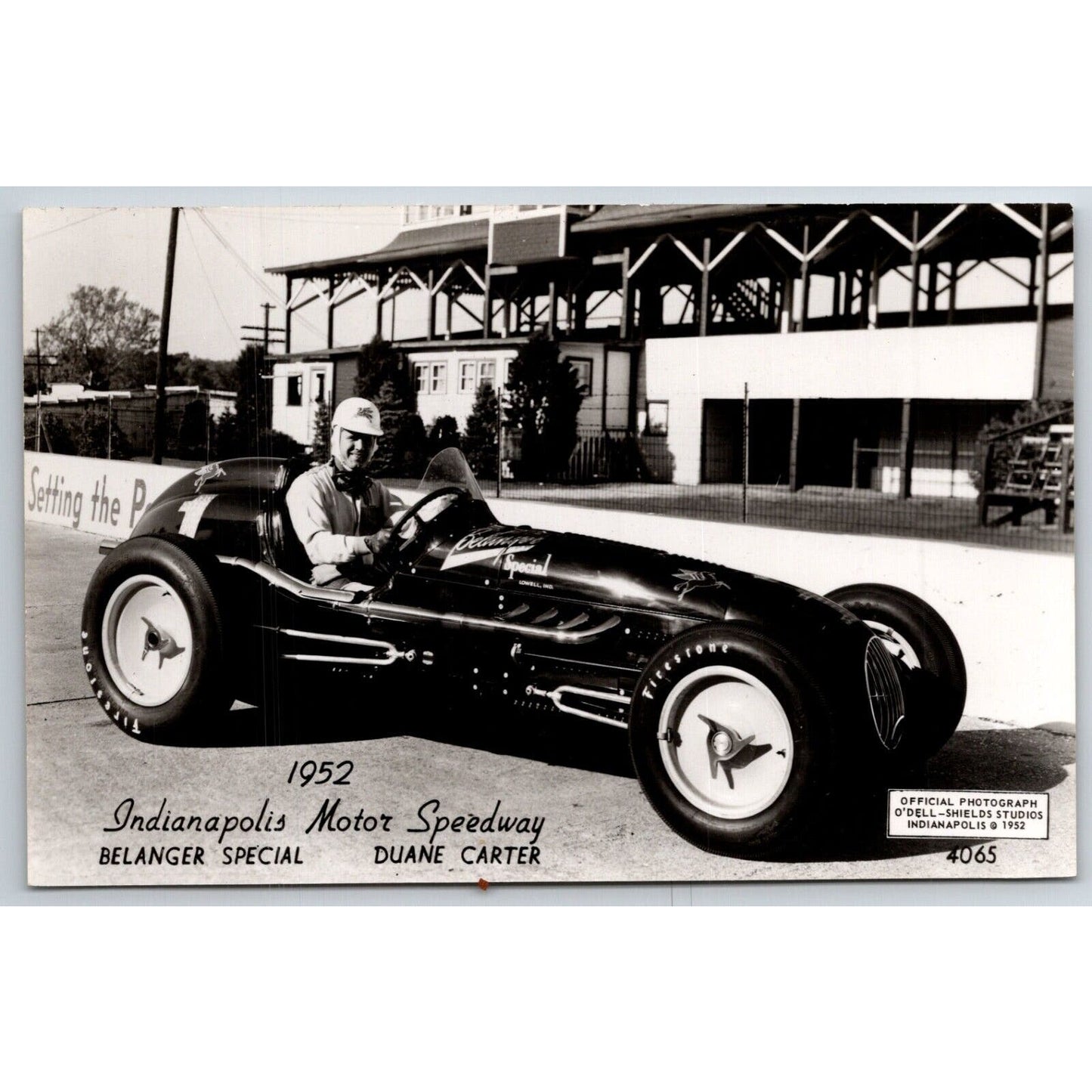 Indianapolis Motor Speedway 1952 Duane Carter RPPC* O'Dell-Shields Postcard VGC