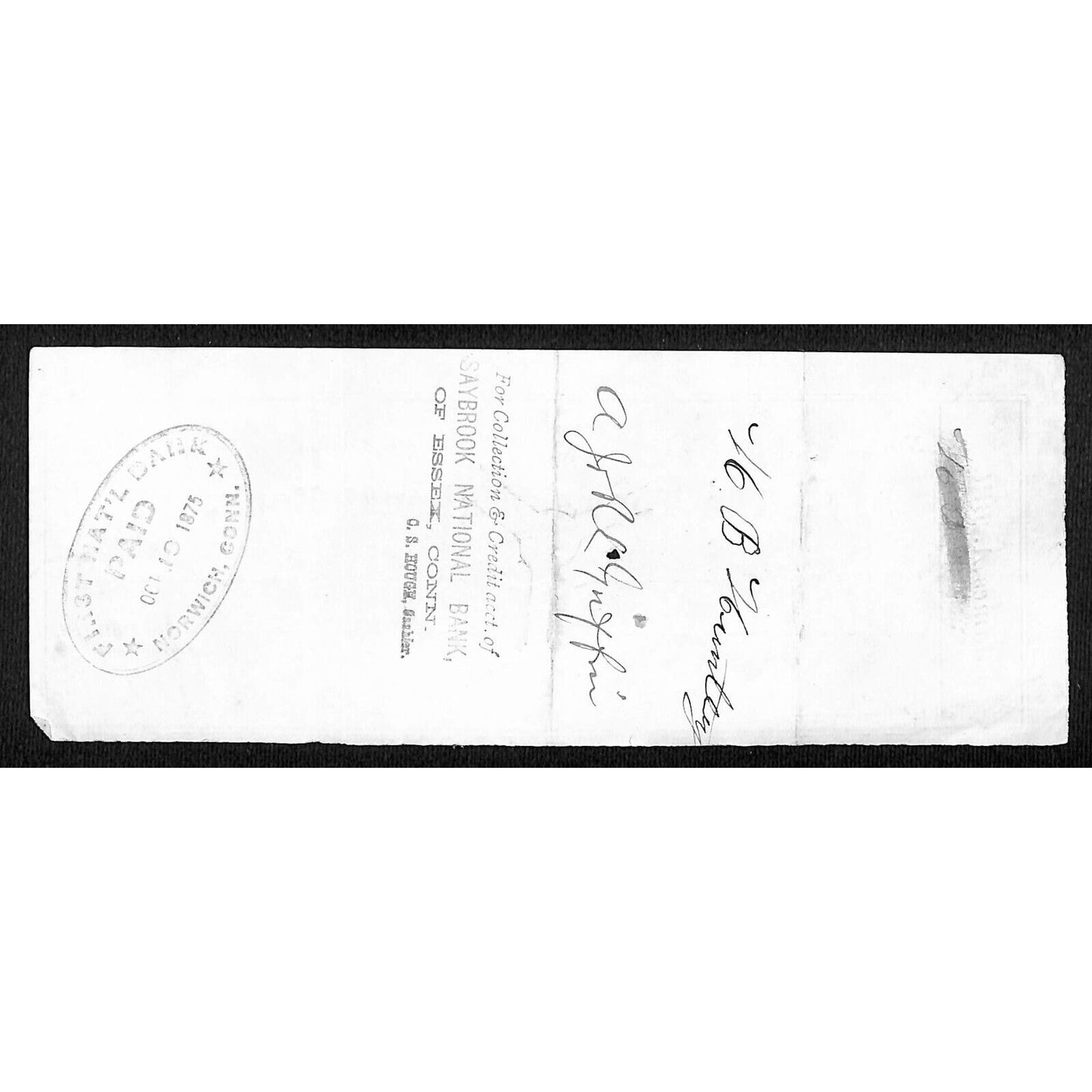 James A. Bill* 1875 Thames National Bank Lyme CT on Rev Stamp Check Stock (#35)