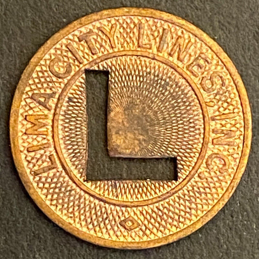 Lima City Lines (Ohio) G/F One Fare Transit Token 16mm c1946 (#6)