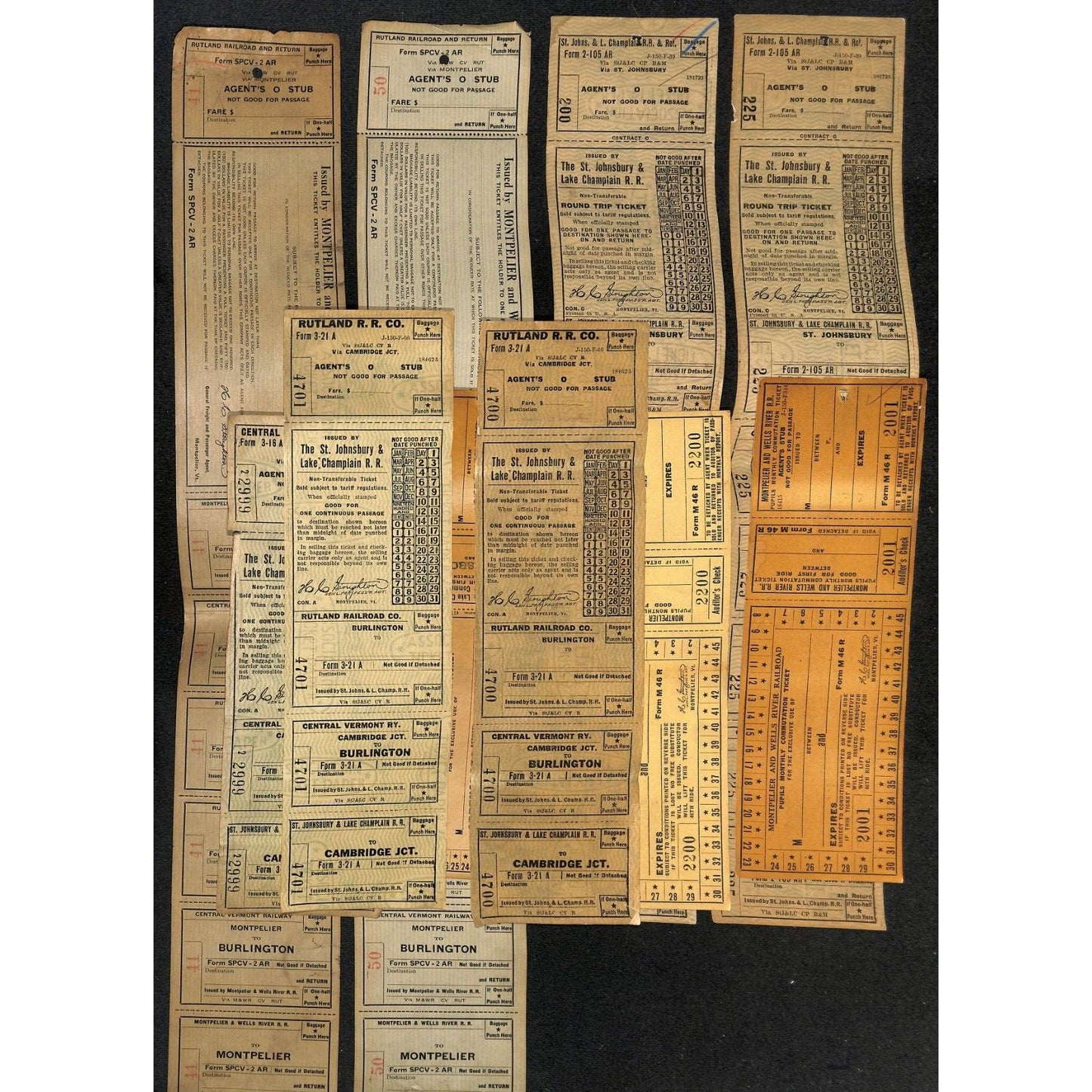 10 St. Johnsbury & Lake Champlain / Montpellier and Wells River RR Tickets c1940