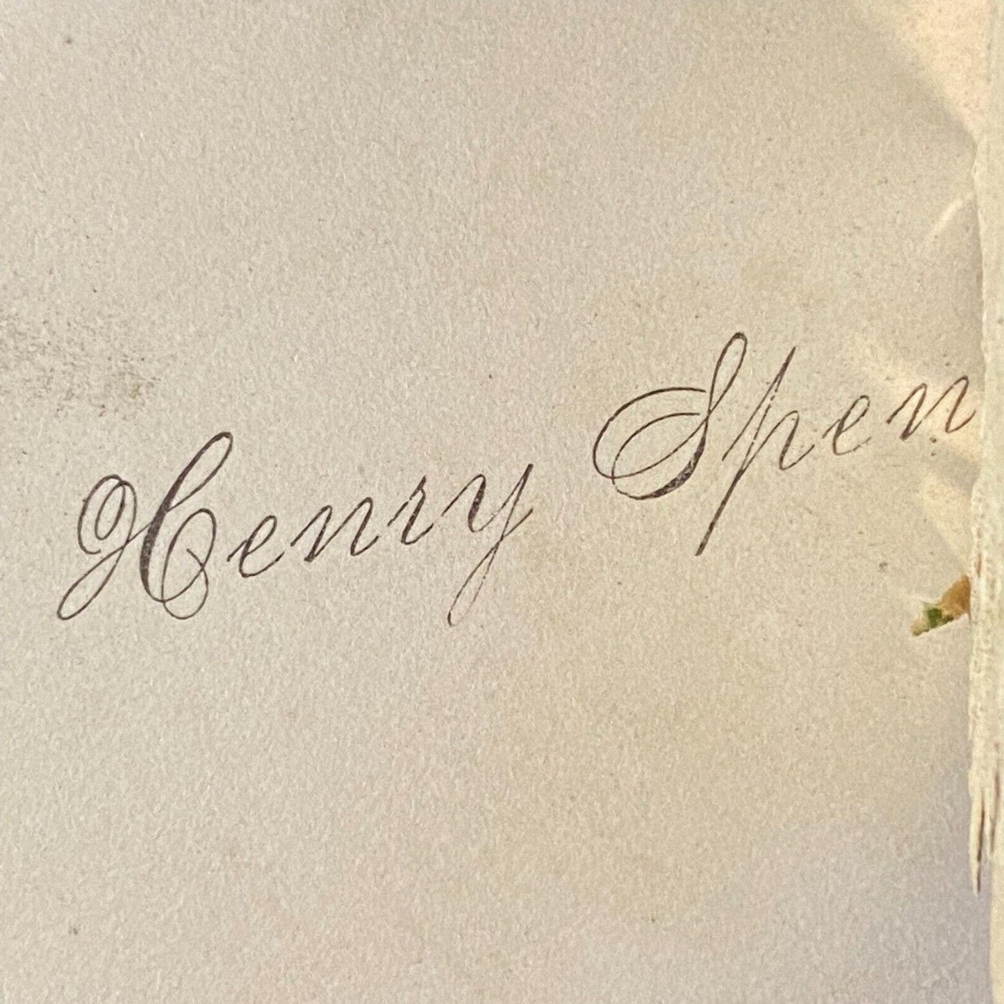 "Henry Spencer" Victorian Hidden Name Card "Affections Offering" w/ Damage