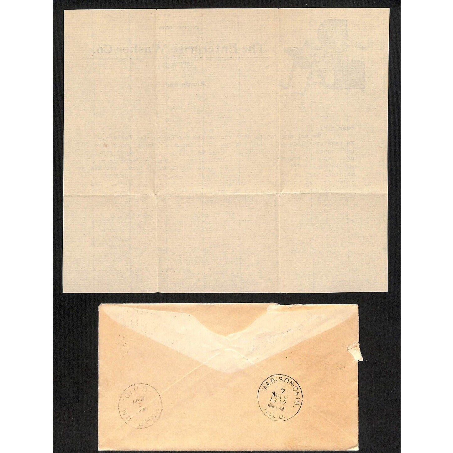 Enterprise Washer Co. Muncie, IN 1897 Billhead w/ Matching Cover - Scarce