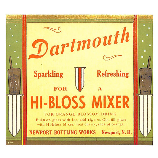 Dartmouth Hi-Bloss Mixer Newport Bottling Works NH c1930's Soda Label VGC