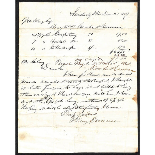 1859 Cooke & Converse (Dry Goods) Sandusky Billhead Very Scarce