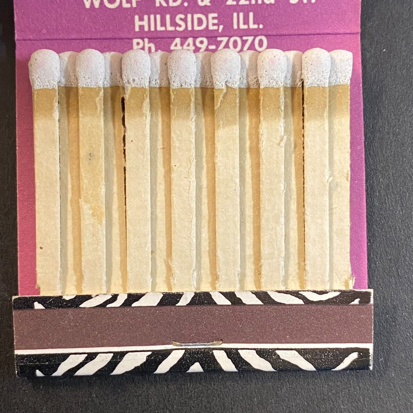 Zebra Print Richard's Berwyn. IL Full Matchbook c1950's-60's VGC