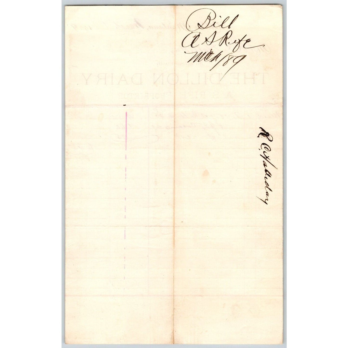 Dillon MT A.S. Rife Dillon Dairy 1889 18 Gallons Milk Billhead R.C. Halliday*