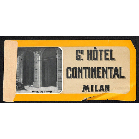 Grand Hotel Continental Milan Luggage Label Original 1920's Damaged -Scarce