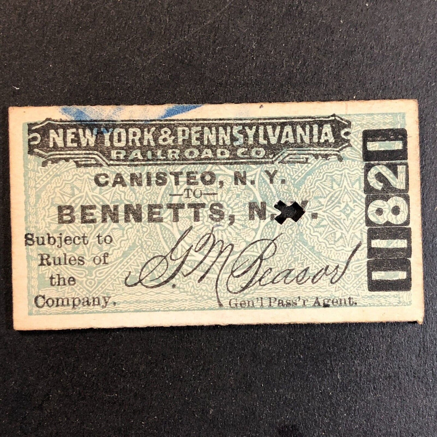 New York & Pennsylvania Railroad July 10 1917 Bennetts, NY Ticket #11821