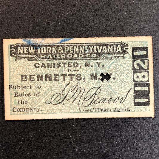New York & Pennsylvania Railroad July 10 1917 Bennetts, NY Ticket #11821