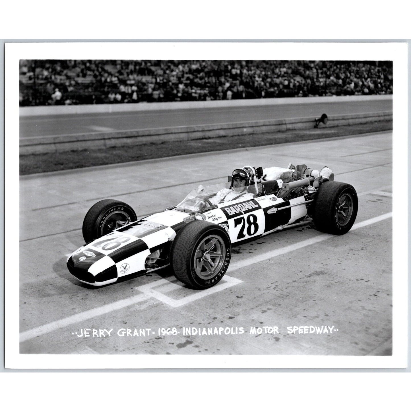Jerry Grant #78 1968 Indianapolis Motor Speedway 8" x 10" Photo IMS Stamp VGC