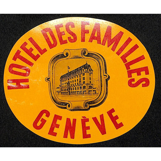 Hotel Des Familles Geneve Switzerland c1950's? Unused Luggage Label VGC